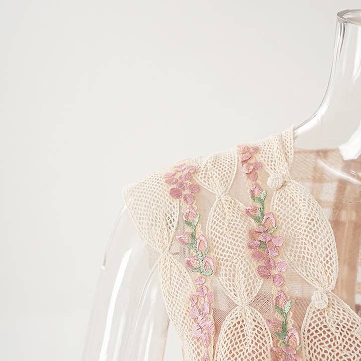 Color as pictures DR586Y V-Neck Sleeveless Hand-Embroidered Floral Dress for wholesale on Faire4