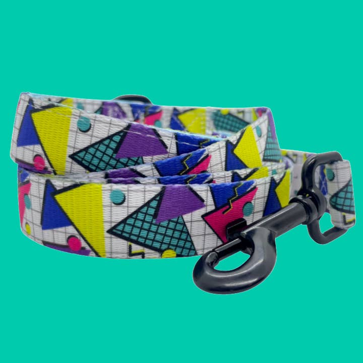 1990s Retro Geometrics - 1980s Neon Nostalgia Dog Leash for wholesale by Woofingtons & Company