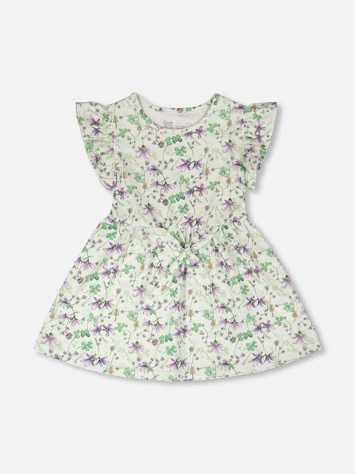 Jersey Dress Green Printed Flowers for wholesale by Deux par Deux