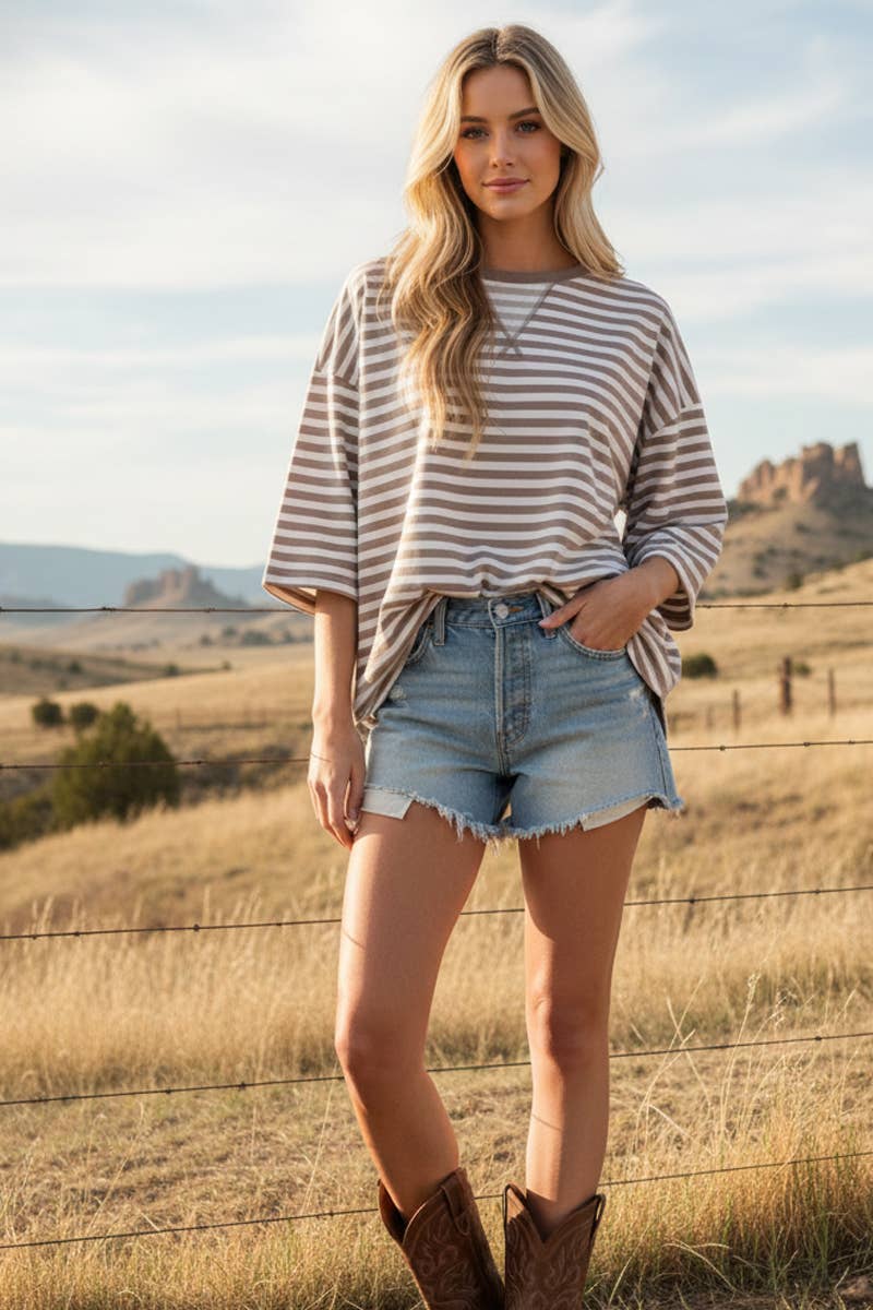 Sewn and Seen - Wholesale Tunic - Women's - STRIPED OVERSIZED SHORT SLEEVE TOP 14