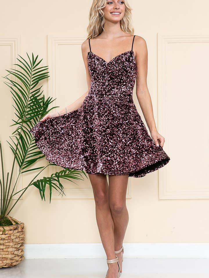 LA Merchandise - Wholesale Dress - Women's - LAA395S Short Strapless Homecoming Sequined Dress