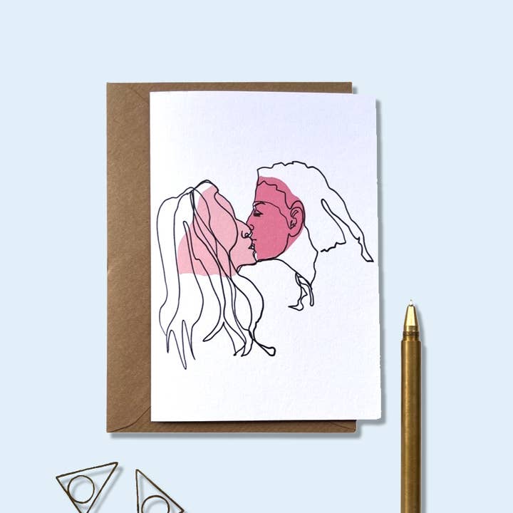 Kiss Me No 3. Lesbian Valentines/ Anniversary Card for wholesale by Katie Clement Illustration