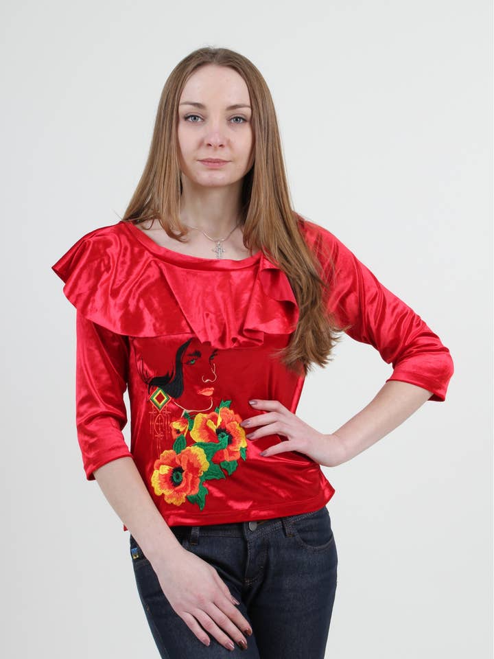 Valentina Red Embroidered Blouse for wholesale by Galychanka