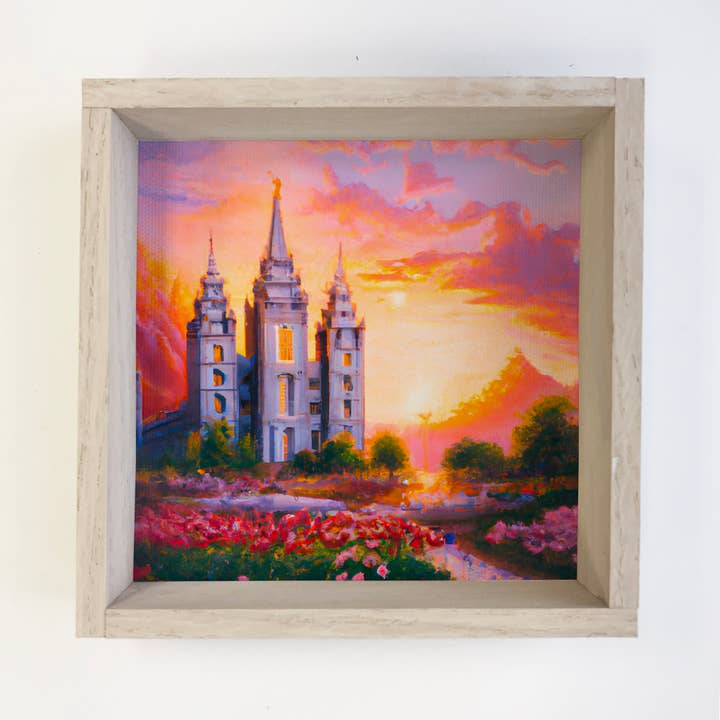Hangout Home - Wholesale Painting/Drawing - Salt Lake LDS Temple with Pink Sky Painting Small Canvas