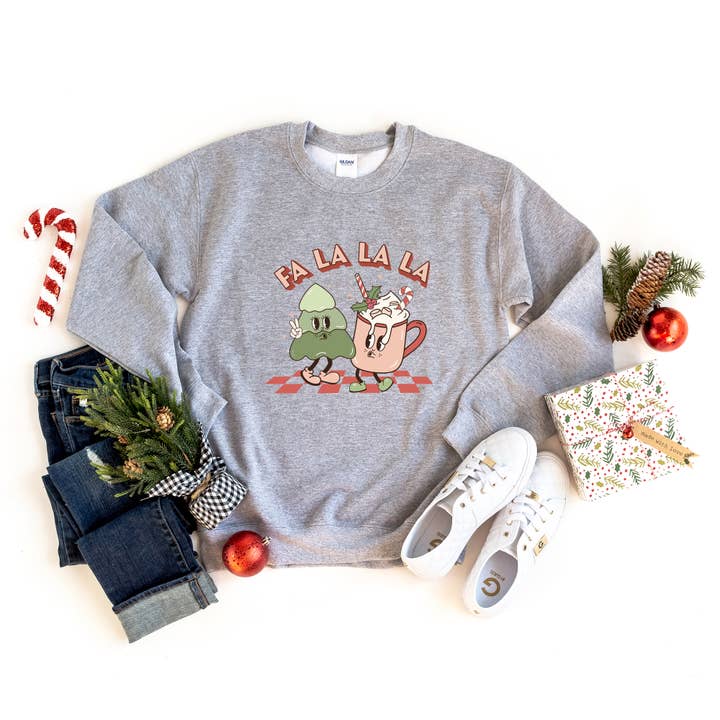 Olive And Ivory Wholesale – wholesale Graphic sweatshirt – Women’s – Retro Fa La La | Sweatshirt | Christmas