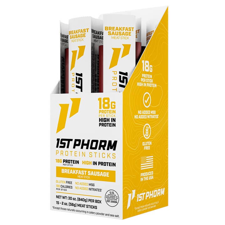Protein Meat Sticks, Breakfast Sausage - 15 Sticks/Carton, 6 Cartons (90 Sticks) for wholesale by 1st Phorm