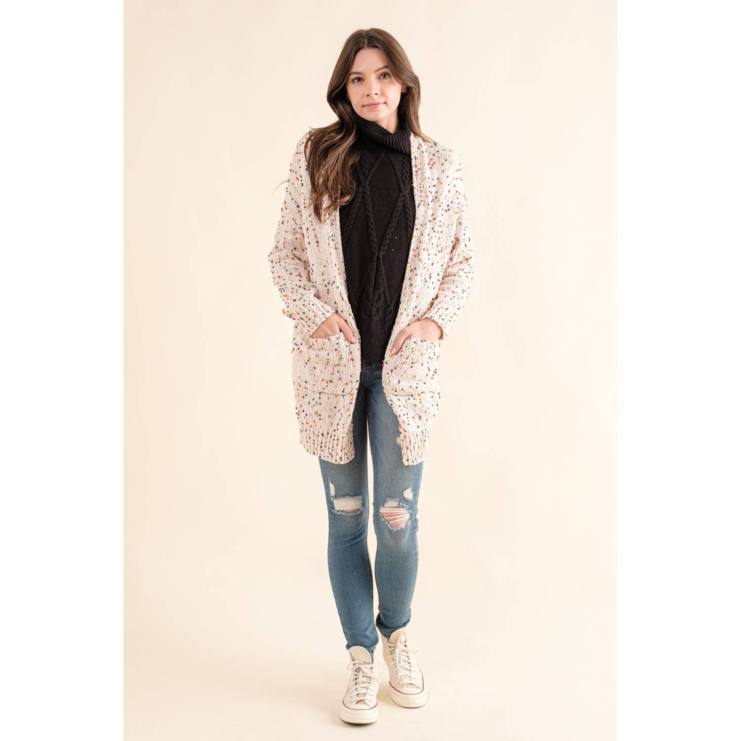 Sweet Generis - Wholesale Cardigan - Women's -  CARDIGAN W RAINBOW POPCORN SPECKLES21