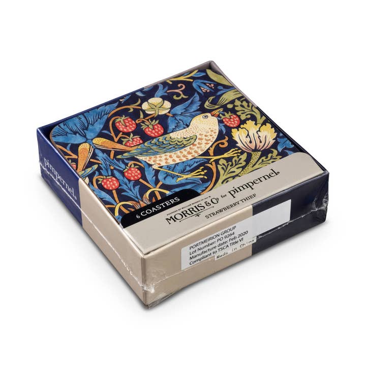 William Morris Strawberry Thief Coasters Set of 6 - Blue for wholesale by Portmeirion, Spode, Pimpernel, Nacthmann, Wrendale Designs
