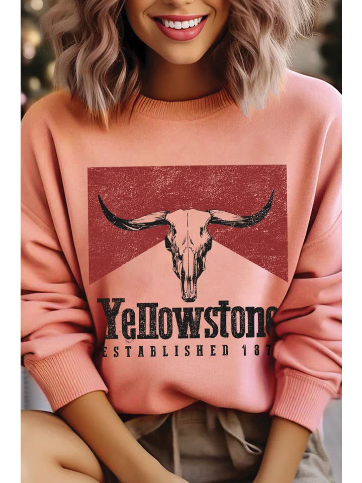 Rustee Clothing - Wholesale Graphic Sweatshirt - Women's - YELLOWSTONE COW SKULL GRAPHIC BRUSHED SWEATSHIRTS4