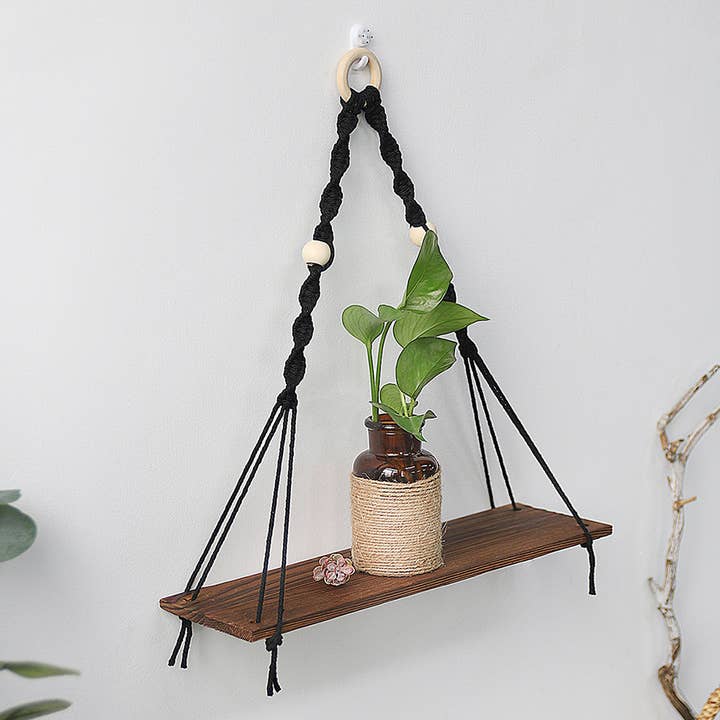 Hanging Plant Basket Wall Wooden Shelf Tapestry Room Decor for wholesale by Ailly's garden