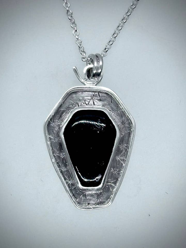 Sterling and Black Tourmaline Coffin Necklace for wholesale by Morgan McGeehan Designs
