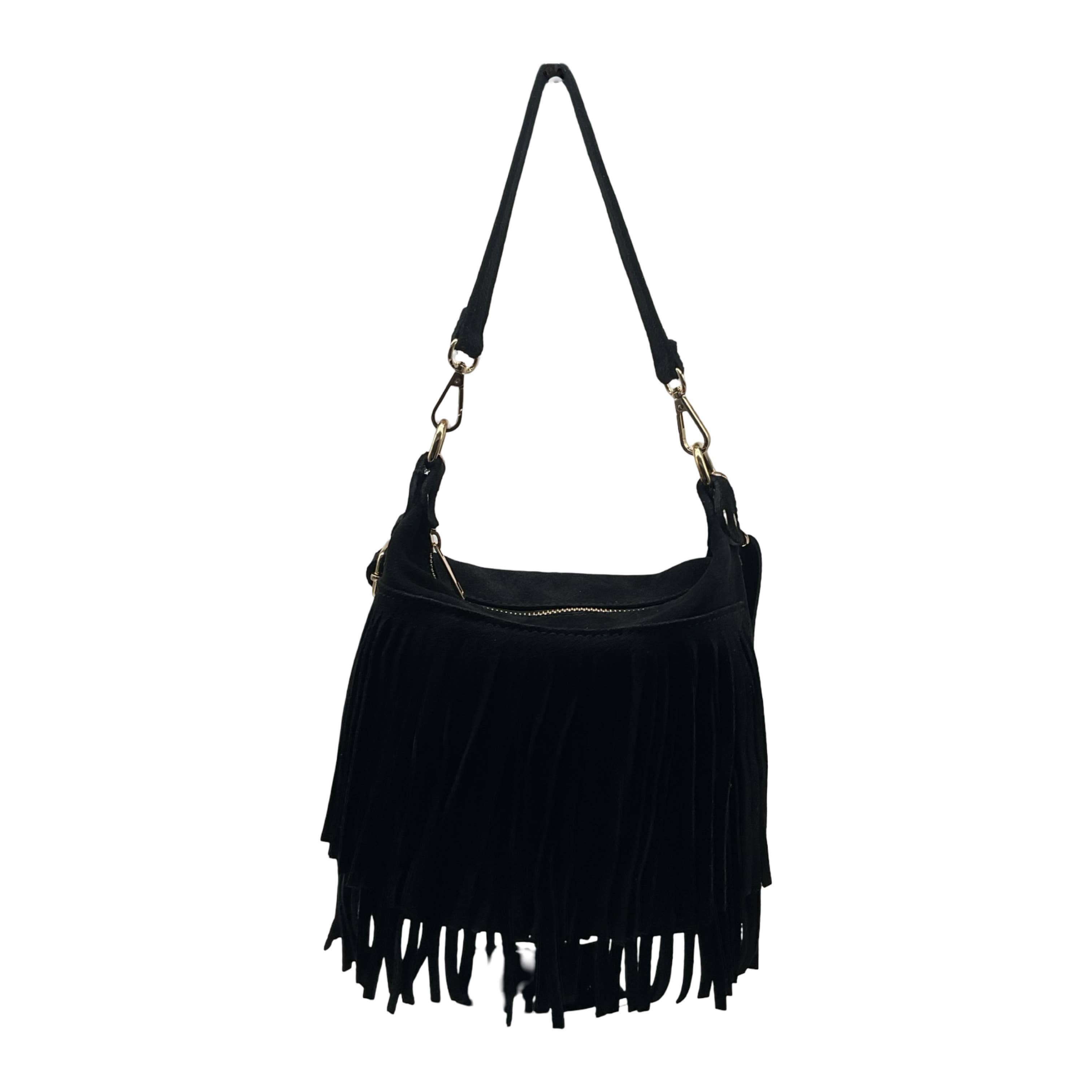 Louisa lee – Großhandel Schultertasche – Damen – WILDLEDER-LEDER-TASCHE MIT FRANSEN CHANTALE2