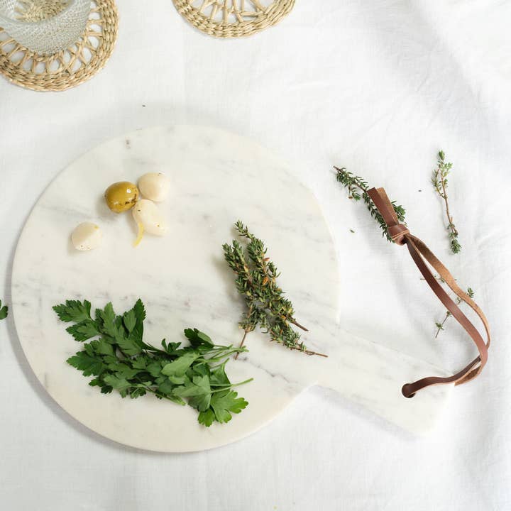 Round Honed White Marble Chopping Board for wholesale by Arthur Cameron
