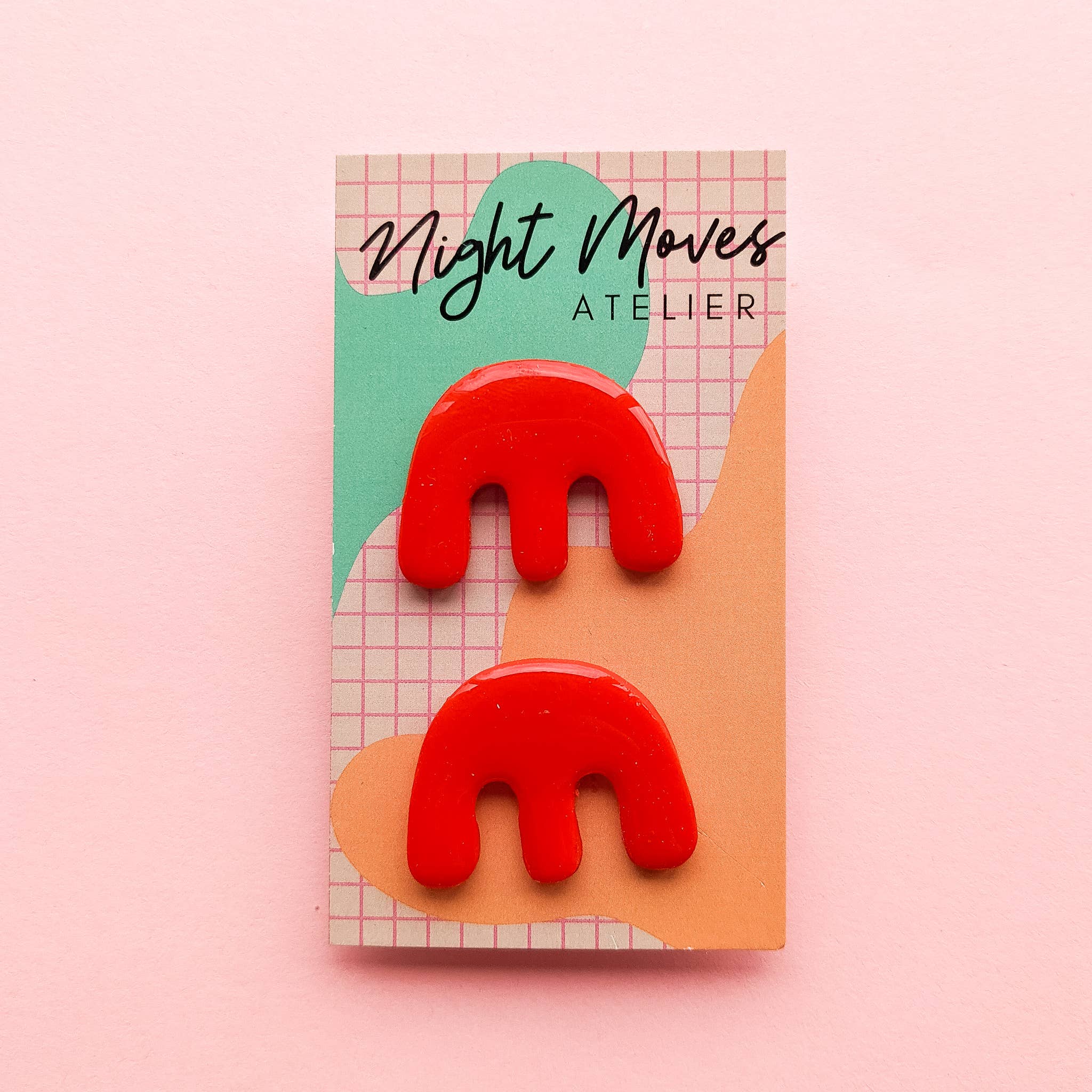 Night Moves Atelier - Wholesale Stud/Post Earrings - Red Polymer Clay Abstract Statement Stud Earrings