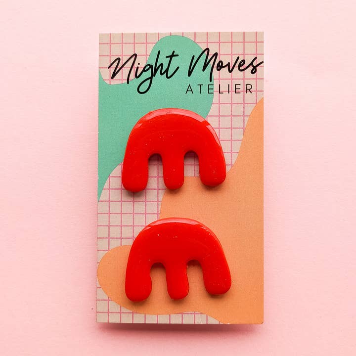 Red Polymer Clay Abstract Statement Stud Earrings for wholesale by Night Moves Atelier