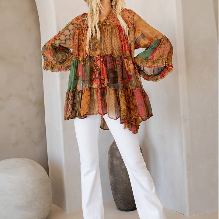 Young Threads - Wholesale Blouse - Women's - Chic Overdyed Band Collar Jhabla Top