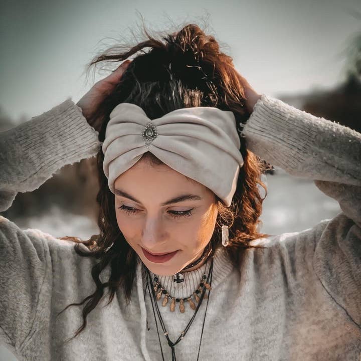 Love Yourself light beige velvet headband for wholesale by Bohia
