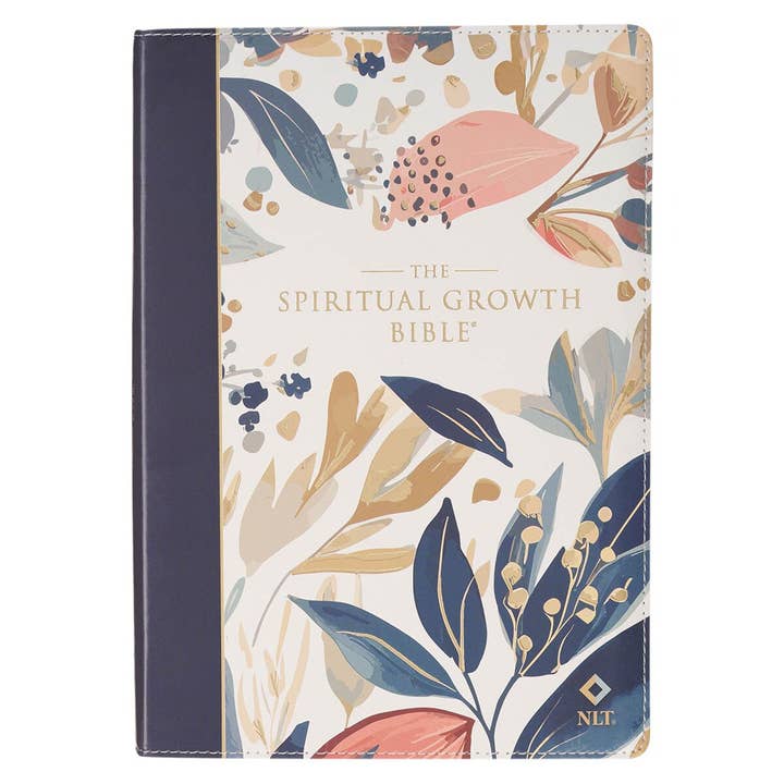 NLT, The Spiritual Growth Bible Faux Leather Navy w/ leaves for wholesale by Christian Art Gifts