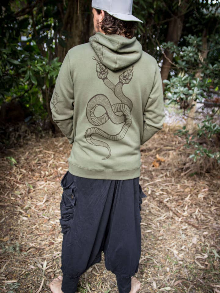 Art of Zig - Wholesale Hoodie – Unisex - DOUBLE HEADED SERPENT SHIPIBO Army Green Pullover Hoodie2