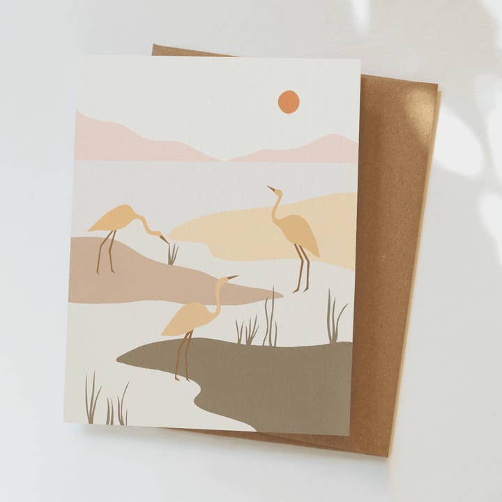 Marsh Birds Greeting Card - Peaceful Birdwatching Collage for wholesale by Elana Gabrielle