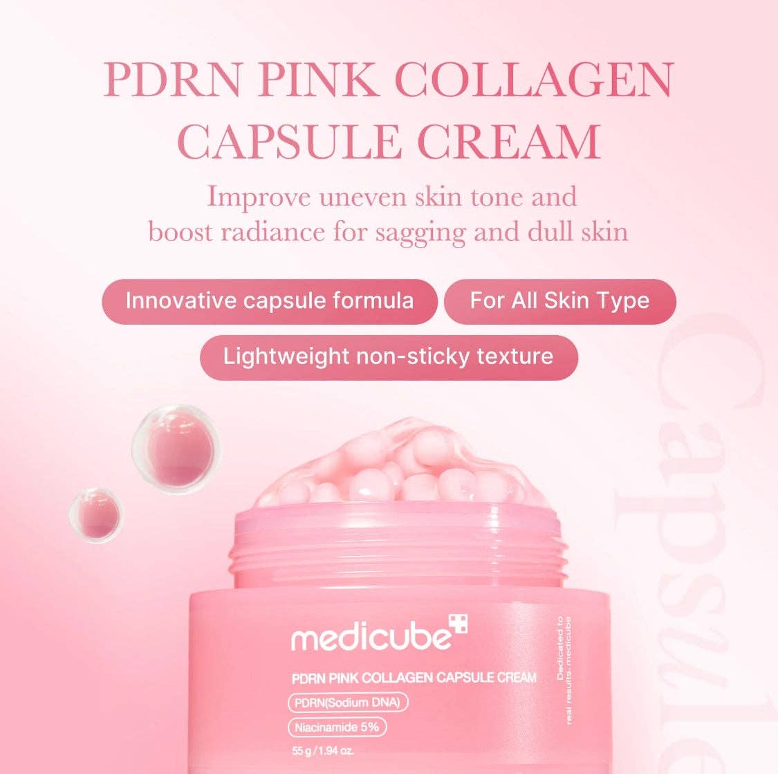 Beauty of Joseon, ANUA, COSRX, SKIN1004, Lilyfield – Engroshandel Fugtighedscreme til ansigtet – Medicube PDRN Pink kollagen kapselcreme (55 g)2