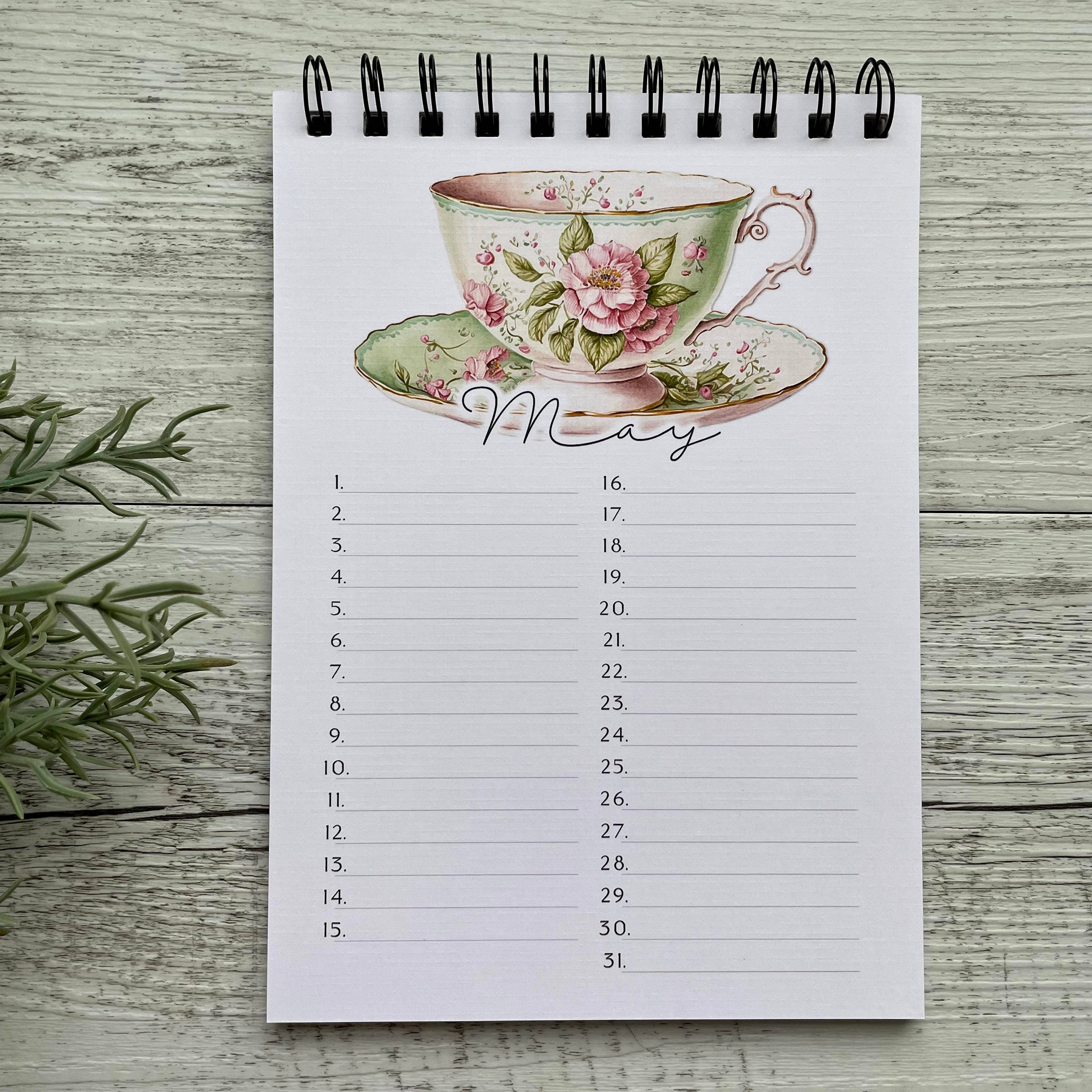 Scattered Seed Co - Wholesale Calendar - Vintage Teacups Perpetual Calendar - Birthday Record book1