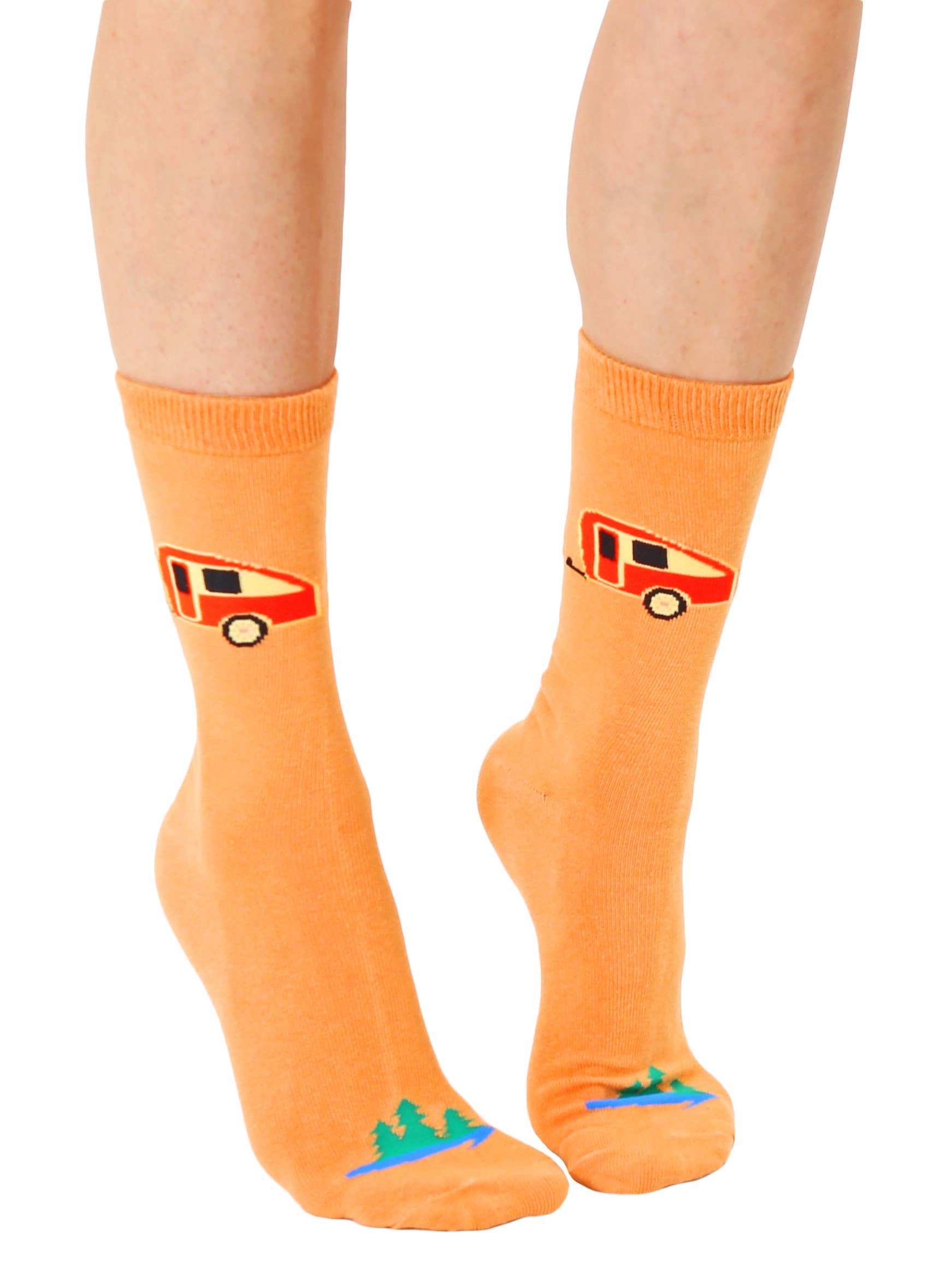 Living Royal - Wholesale Socks - Unisex - 3D Packaged Crew Socks - Camper at the Lake - Orange3