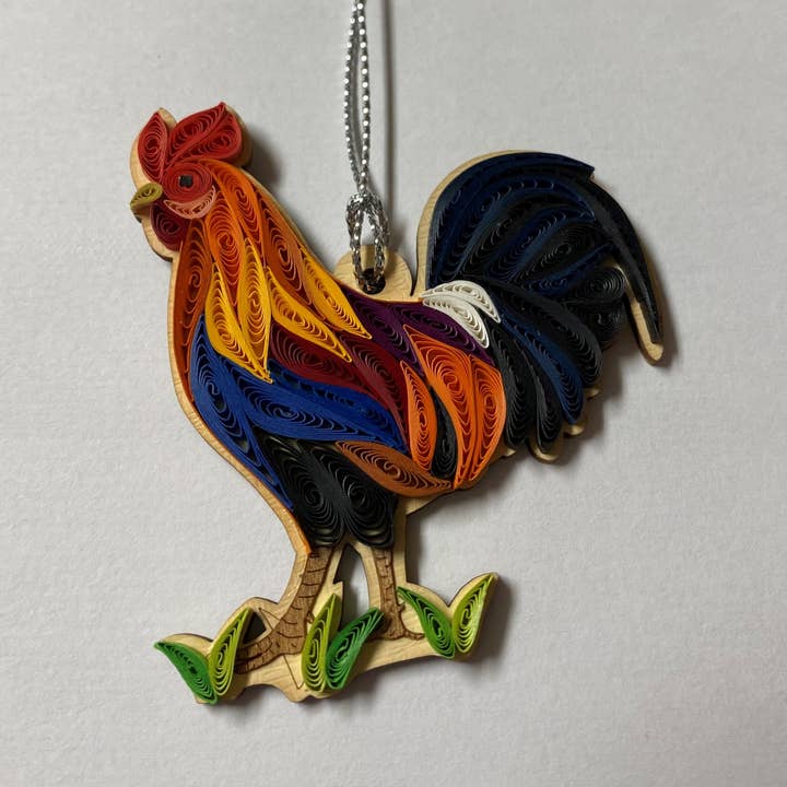 Quilling Rooster Ornament for wholesale by Poppin Cards and Gifts