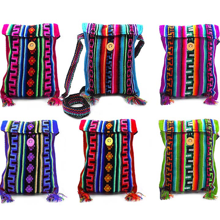 Small Tribal Stripe Square Fringe "Emma" Crossbody Purse Bag for wholesale by Pichincha