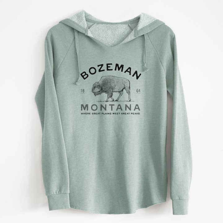 Bozeman Montana Bison - Cali Wave Hooded Sweatshirt for wholesale by Because Tees