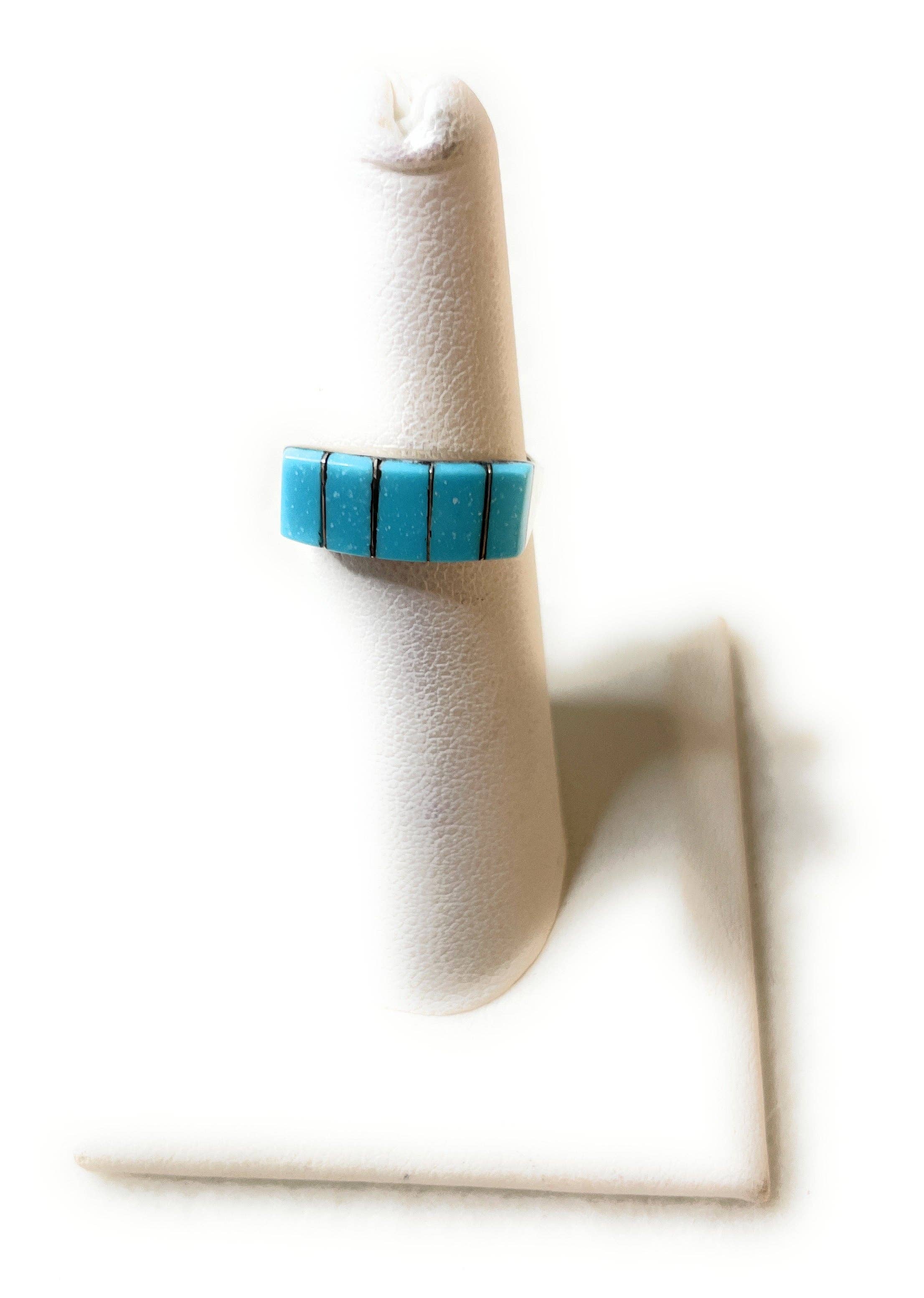 Nizhonitradersllc – Anel de cocktail/declaração por atacado – Anel Zuni 5 Stone Inlay Turquesa & Prata de 1ª Lei assinado5