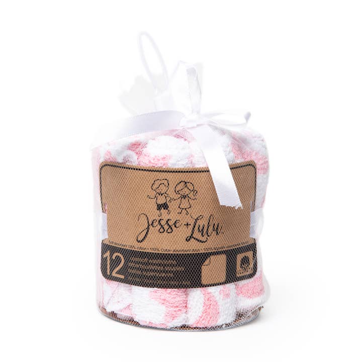 Pink Clouds & Stars Washcloth Set for wholesale by Rose Textiles