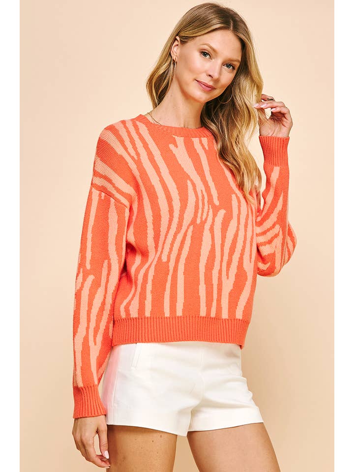 PINCH - Wholesale Knit Sweater - Women's - ANIMAL PRINT PULLOVER SWEATER - ORANGE MULTI