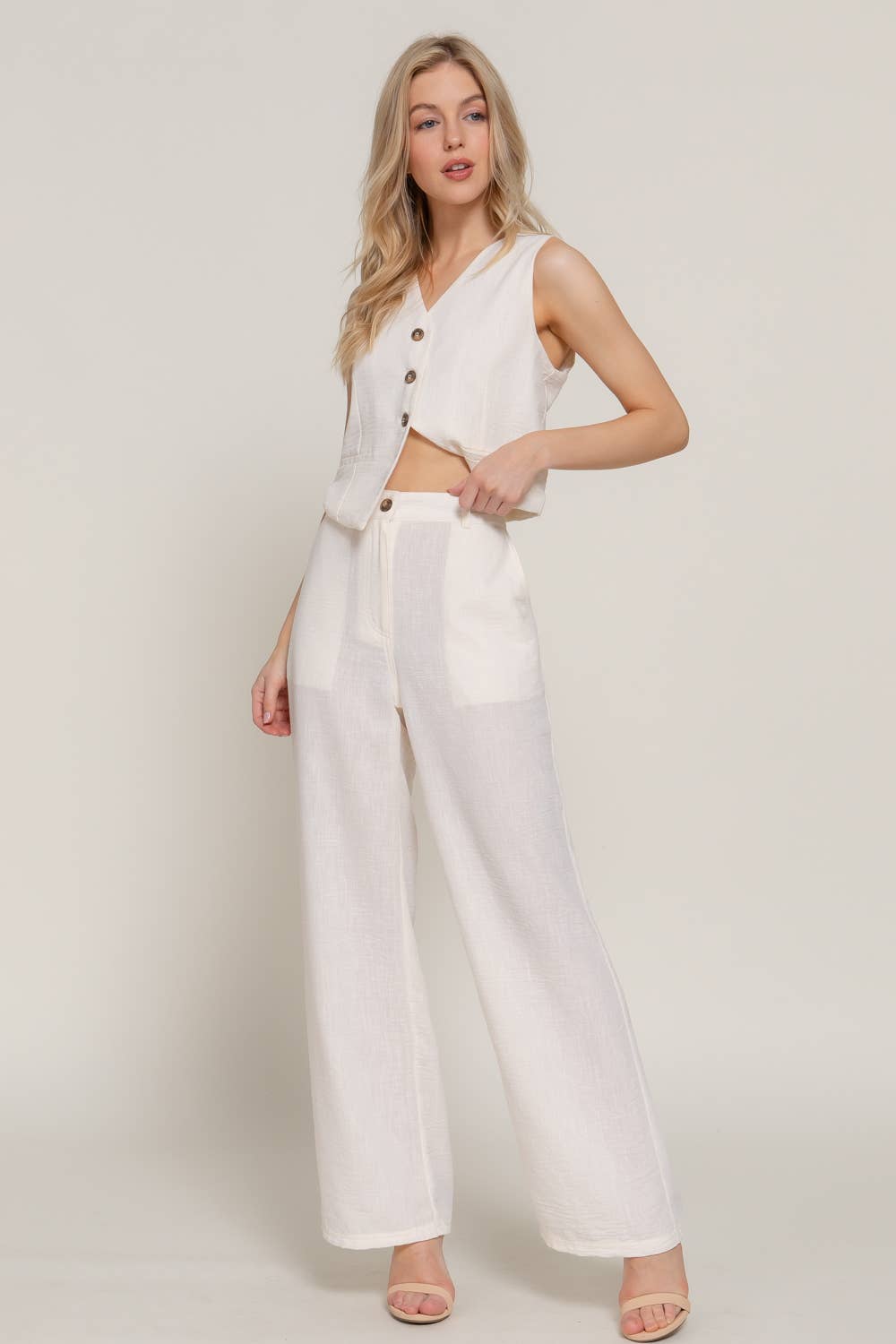 Active Basic | Active USA - Wholesale Pants - Women's - Straight Woven Linen Effect Long Pants2