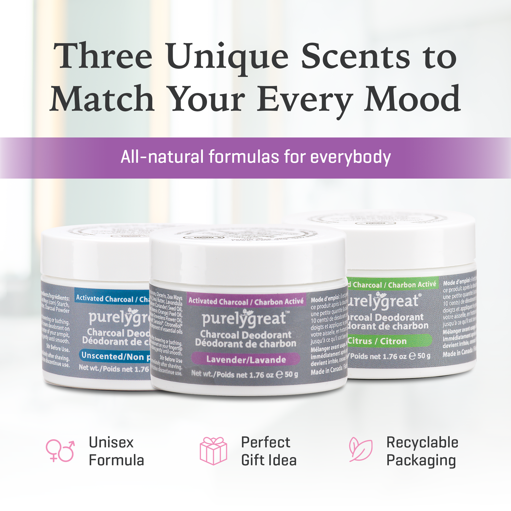 Purelygreat Natural Deodorants - Wholesale Deodorant - Unisex - Purelygreat Charcoal Cream Deodorant - Lavender9