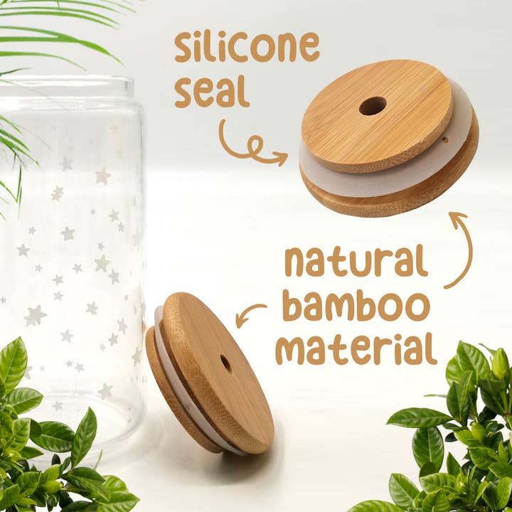 Ecruz LLC - Wholesale Drinking Glass/Cup - 16oz Glass Can with Bamboo Lid and Straw, Glass Tumbler