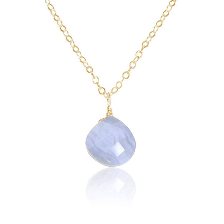 Tiny Blue Lace Agate Teardrop Necklace for wholesale by Luna Tide