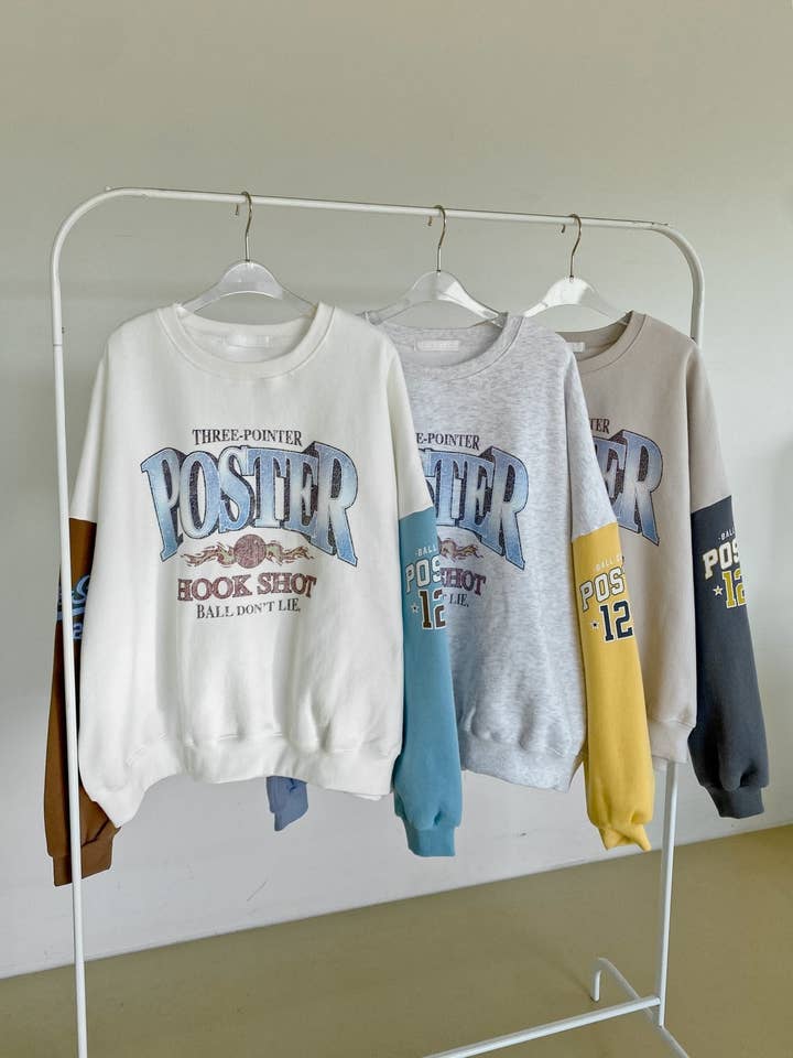 Little Light - Wholesale Graphic Sweatshirt - Women's - Poster Hook Shot Vintage Color-Block Sweatshirt15