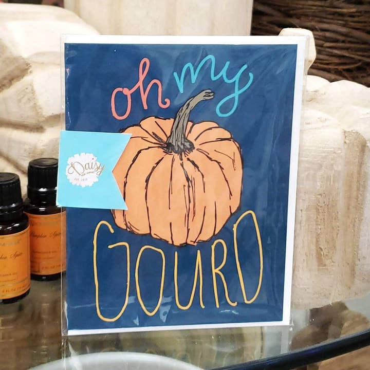 Biglietto d'auguri autunnale e di Halloween - Oh My Gourd per la vendita all'ingrosso da parte di Daisy Print Company