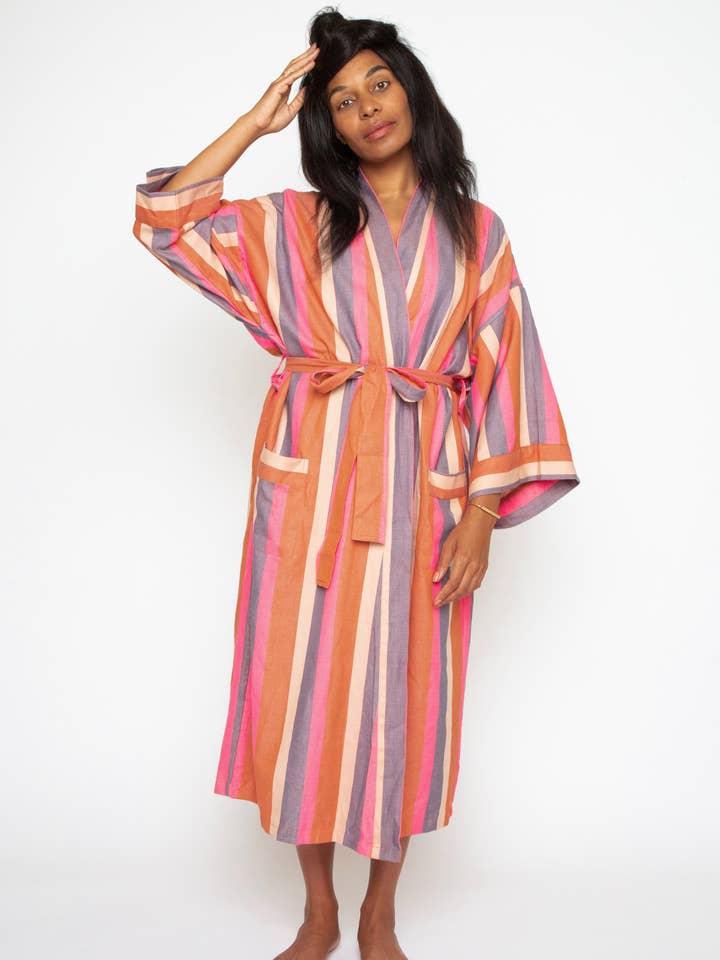 Stripe Robe In Dune for wholesale by Bathen