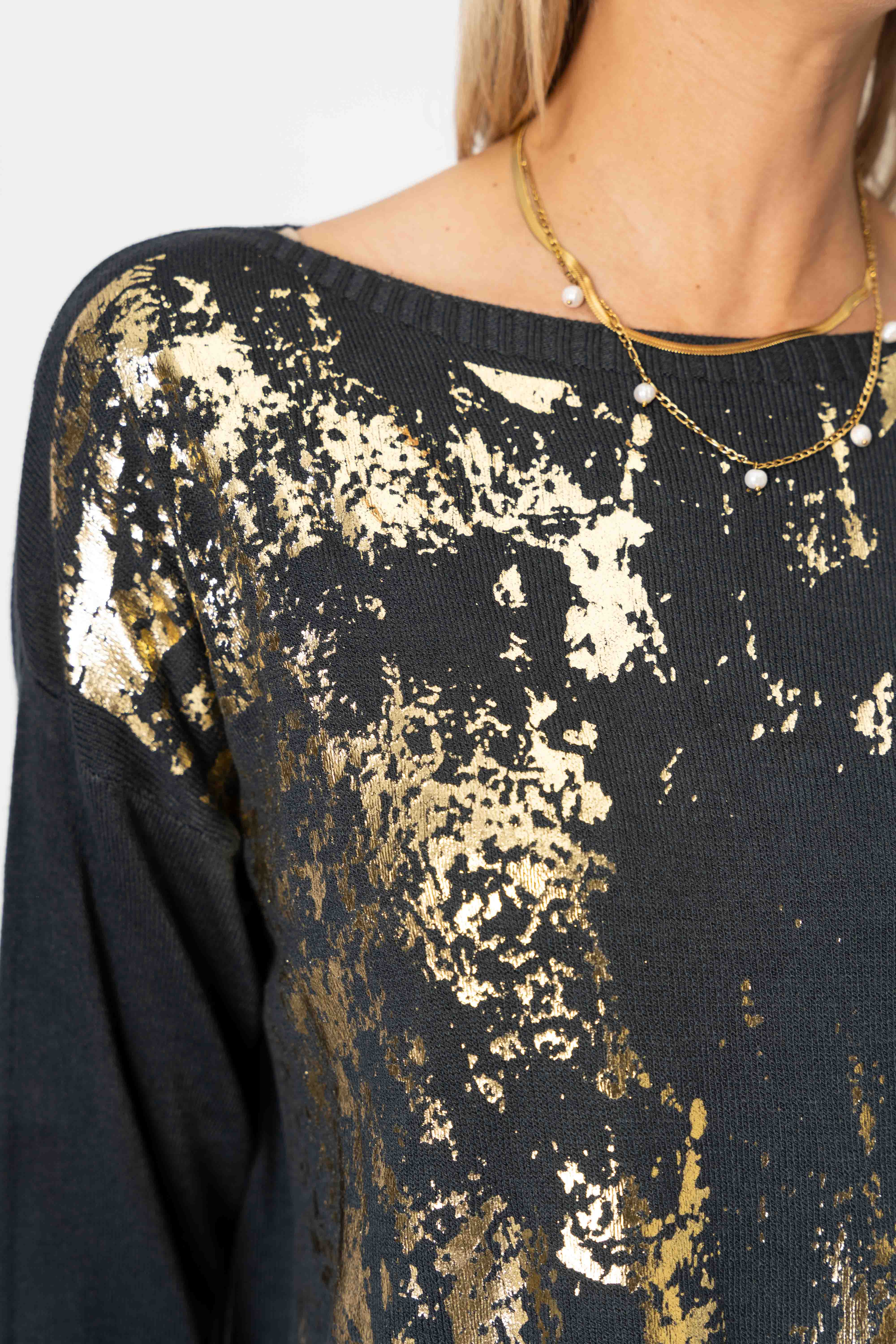 Look Mode Usa - Vente Pull en maille – femme - Pull en feuille d'or10