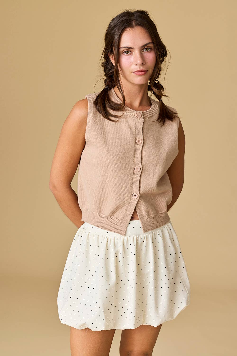 Ivory Brown PS50296 - Blaire Polka Dot Bubble Hem Skirt for wholesale on Faire3