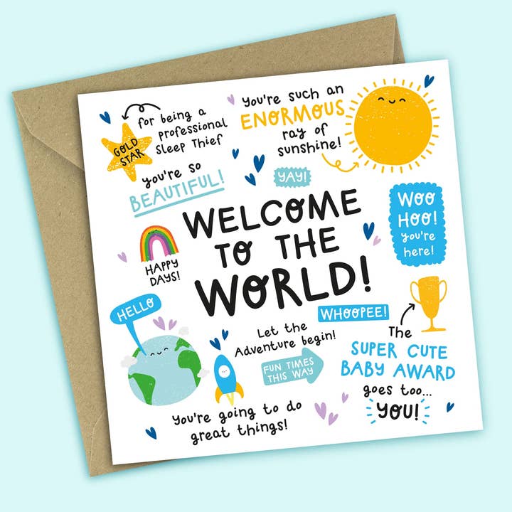 Funny New Baby Card • Welcome To The World • Baby Boy • Congratulations for wholesale by Twisted Haggis
