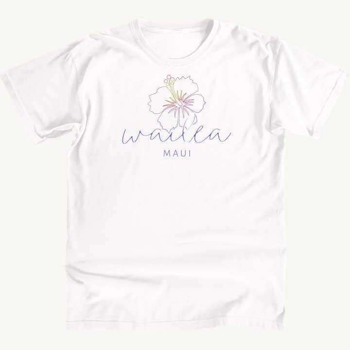 Wailea Script Hibiscus Premium Tee for wholesale by Salt Water Colours
