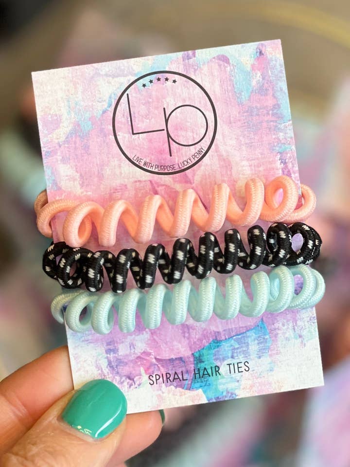 3 Pack Coil Hair Ties - 3 colors for wholesale by Lucky Penny