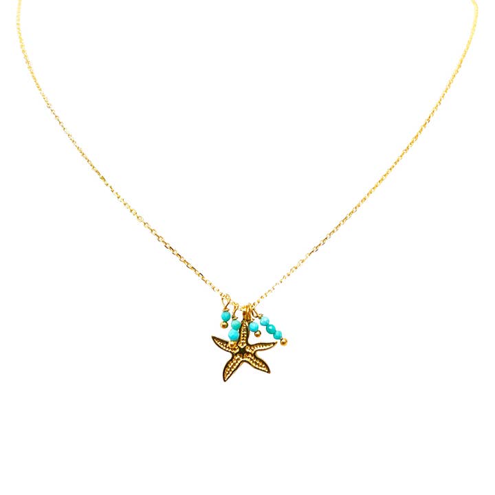 Sophie Deschamps Bijoux - Wholesale Pendant/Charm Necklace - Sedona necklace - starfish and turquoises (CCHCA6)