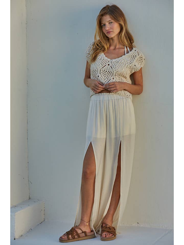 By Together - Wholesale Knit Top - Women's - W2030 | Knit Sweater Cotton Crochet V-Neck Cap Sleeve Top