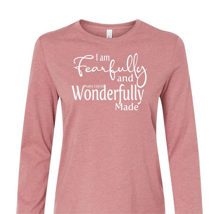 Fearfully & Wonderfully Made Christian T-Shirt (Long Sleeve) for wholesale by Love Ann Joy Apparel, LLC
