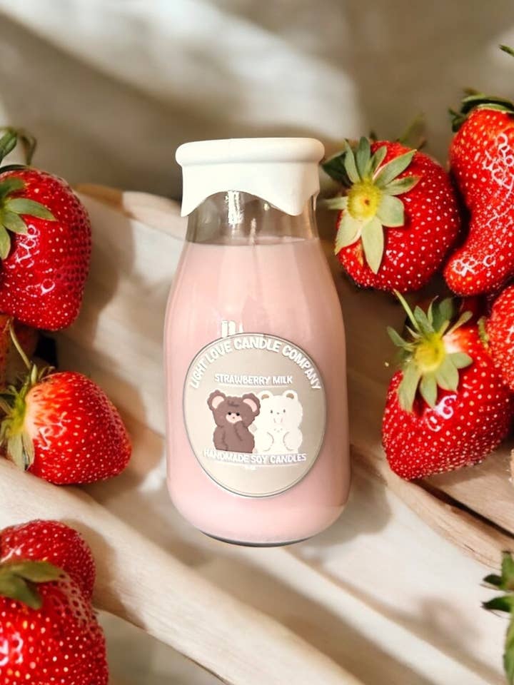 Strawberry Milk Candle Jar for wholesale by Light Love Candle Company