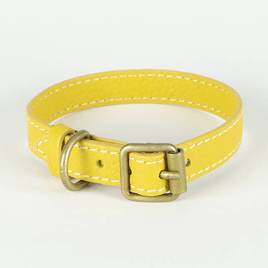 Collier plat en cuir Agnes - Jaune, Medium pour la vente par Clementine est dogs